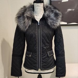 Women's White House Black Market Mixed Media Faux Fur black jacket